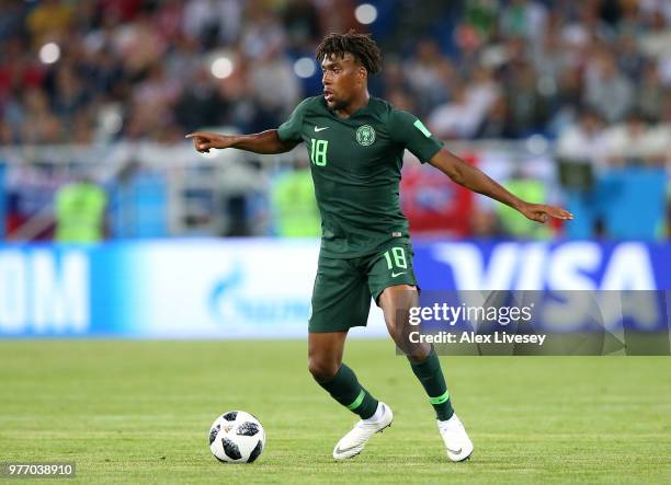 Alex Iwobi of Nigeria controls the ball during the 2018 FIFA World Cup Russia group D match between Croatia and Nigeria at Kaliningrad Stadium on...