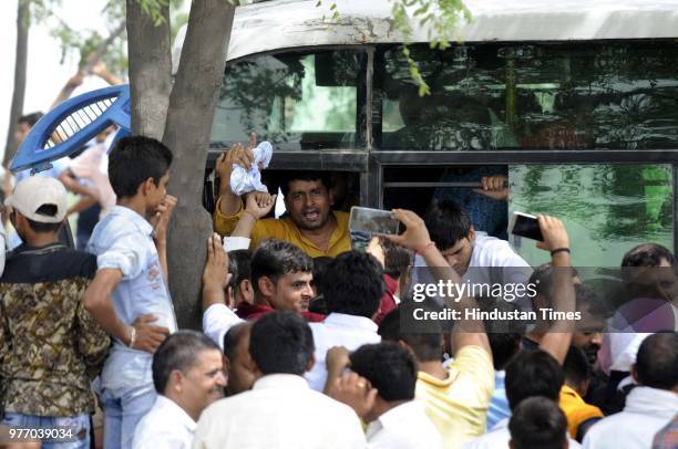 Residents and villagers during a protest march against dumping ground at Sector 123, on June 17, 2018 in Noida, India. The National Green Tribunal...