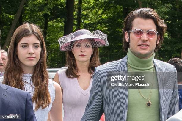 Lilly Margaret Brant, Stephanie Seymour and Peter Brant II attend the Prix de Diane Longines 2018 at Hippodrome de Chantilly on June 17, 2018 in...