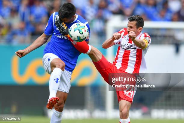 April 2018, Germany, Darmstadt, soccer: 2nd Bundesliga, SV Darmstadt 98 vs 1. FC Union Berlin, in the Stadion am Boellenfalltor. Darmstadt's Slobodan...