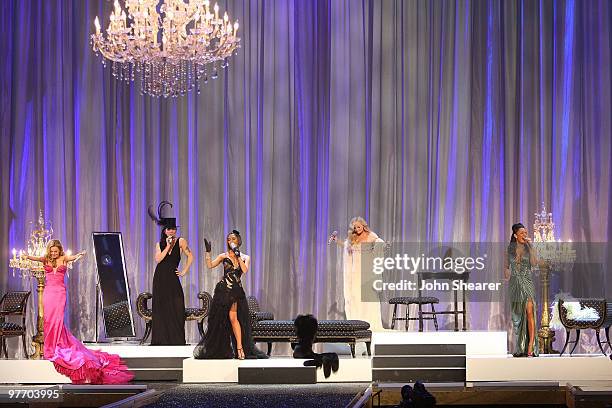 Spice Girls Geri Halliwell, Mel C, Victoria Beckham, Emma Bunton and Mel B onstage at the 12th Victoria's Secret Fashion show at the Kodak Theater on...