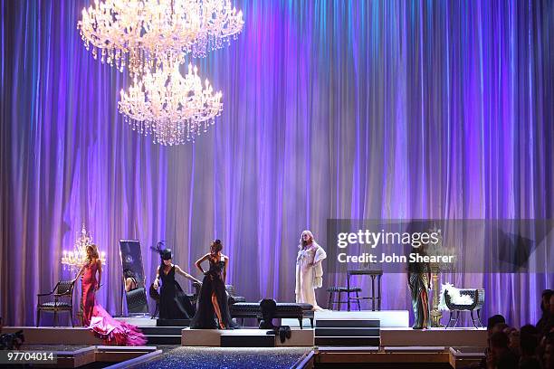 Spice Girls Geri Halliwell, Mel C, Victoria Beckham, Emma Bunton and Mel B onstage at the 12th Victoria's Secret Fashion show at the Kodak Theater on...