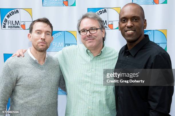 Matthew Boylan, Ted Newberry and Dempsey Tillman attend the 9th Annual New Media Film Festival at James Bridges Theater on June 16, 2018 in Los...