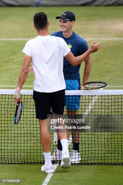 Jamie Murray of Great Britain after practice during qualifying Day 2 of the Fever-Tree Championships at Queens Club on June 17, 2018 in London,...