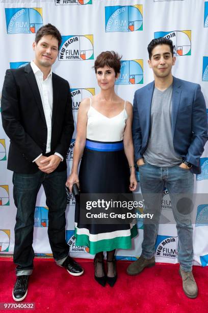 Sebastian Heinrich, Anne Marie Cummings and Gustavo Velasquez attend the 9th Annual New Media Film Festival at James Bridges Theater on June 16, 2018...