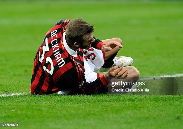 David Beckham of AC Milan during the Serie A match between AC Milan and AC Chievo Verona at Stadio Giuseppe Meazza on March 14, 2010 in Milan, Italy.