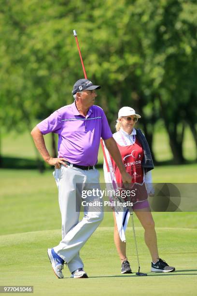 Mike Harwood and his wife Donna Harwood of Australia in action during the final round of the 2018 Senior Italian Open presented by Villaverde Resort...