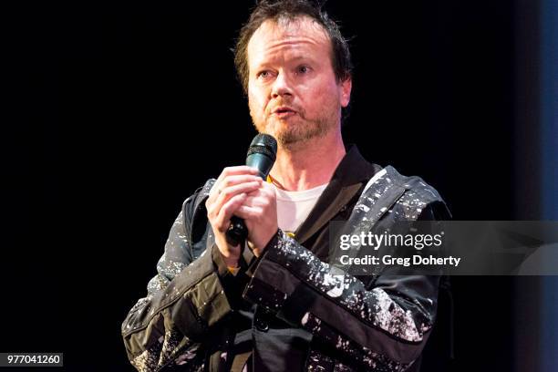 Timothy Morton accepts an award on behalf of jeff Bridges at the 9th Annual New Media Film Festival at James Bridges Theater on June 16, 2018 in Los...