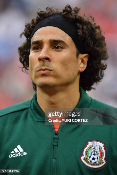 Mexico's goalkeeper Guillermo Ochoa poses before the Russia 2018 World Cup Group F football match between Germany and Mexico at the Luzhniki Stadium...