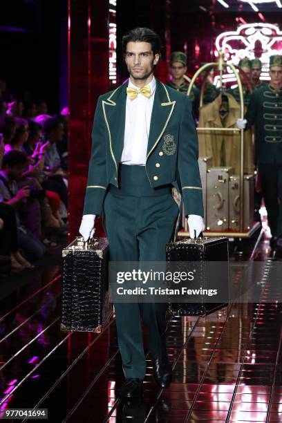 Model walks the runway at the Billionaire show during Milan Men's Fashion Week Spring/Summer 2019 on June 17, 2018 in Milan, Italy.