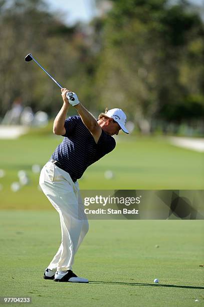 Ernie Els of South Africa tenth green during the final round of the World Golf Championships-CA Championship at Doral Golf Resort and Spa on March...