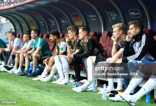 The Germany bench look on during the 2018 FIFA World Cup Russia group F match between Germany and Mexico at Luzhniki Stadium on June 17, 2018 in...