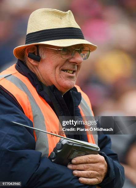 Roscommon , Ireland - 17 June 2018; Steward Séamus Nugent, from Kilglass Gales GAA club, listens to the radio during the Connacht GAA Football Senior...