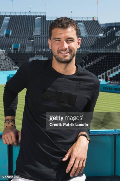 Grigor Dimitrov of Bulgaria poses during qualifying Day 2 of the Fever-Tree Championships at Queens Club on June 17, 2018 in London, United Kingdom.
