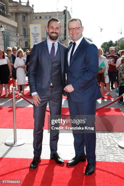 German politician Jens Spahn and his husband Daniel Funke attend the 'Staatsoper fuer alle' open air concert at Bebelplatz on June 17, 2018 in...