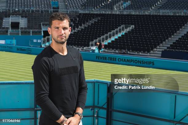 Grigor Dimitrov of Bulgaria poses during qualifying Day 2 of the Fever-Tree Championships at Queens Club on June 17, 2018 in London, United Kingdom.