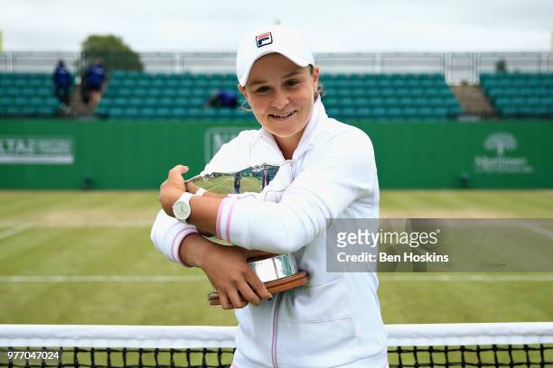 Ashleigh Barty of Australia celebrates victory in the Womens Singles Final during Day Nine of the Nature Valley Open at Nottingham Tennis Centre on...