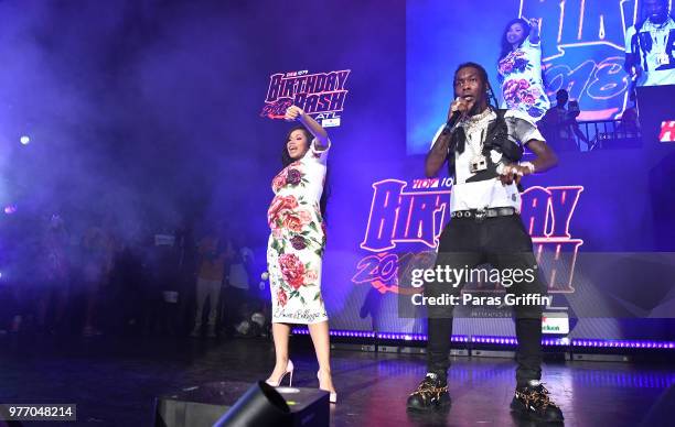 Cardi B and Offset of the Migos perform on stage during Hot 107.9 Birthday Bash at Cellairis Amphitheatre at Lakewood on June 16, 2018 in Atlanta,...