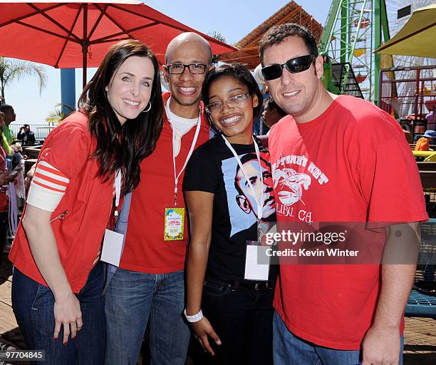 Actors Danielle Bisutti, Ron Butler Kiki Palmer and Adam Sandler pose at the Make-A-Wish Foundation event hosted by Kevin and Steffiana James at the...