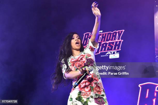 Rapper Cardi B makes a surprise appearance during Hot 107.9 Birthday Bash at Cellairis Amphitheatre at Lakewood on June 16, 2018 in Atlanta, Georgia.