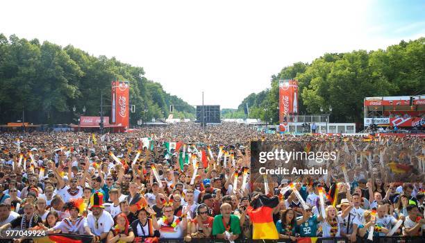 Fans gather for a public viewing event at historical Brandenburg Gate in Berlin, German on June 17 before the start of 2018 FIFA World Cup Russia...