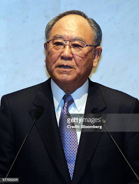 Fujio Mitarai, chairman of the Japan Business Federation, known as Keidanren, speaks during the Asian Business Summit in Tokyo, Japan, on Monday,...