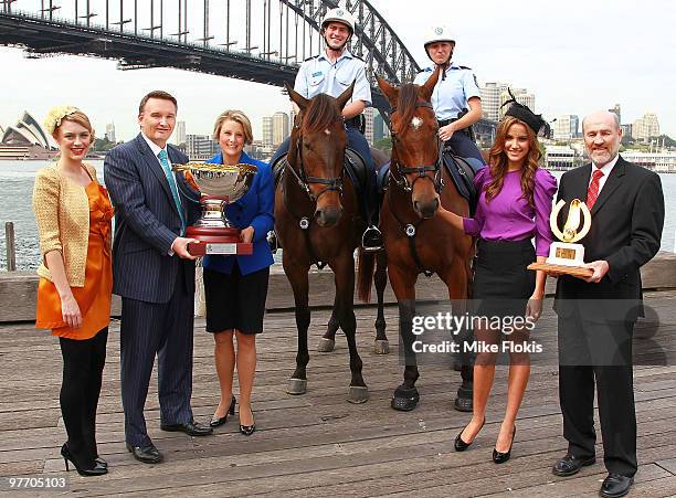 Gracie Otto, Darren Pearce, Christina Keneally, Rachael Finch and Michael Kenny pose for a photo at the launch of the Sydney Autumn Carnival 2010 at...