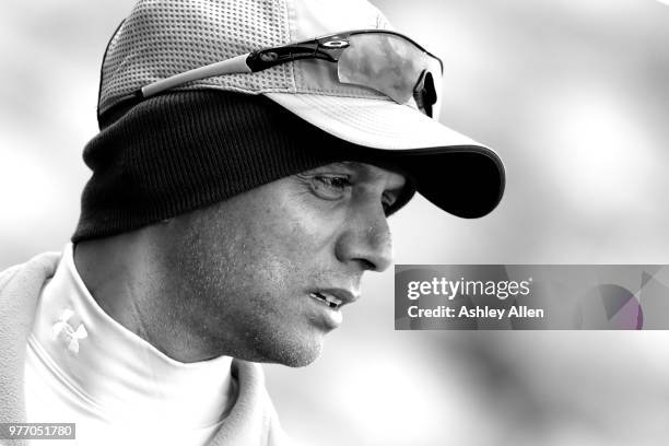 Coach of India A Rahul Dravid looks on from the boundary's edge during a tour match between ECB XI v India A at Headingley on June 17, 2018 in Leeds,...