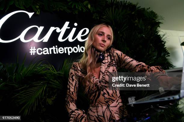 Harley Viera-Newton DJs at the Cartier Queen's Cup Polo at Guards Polo Club on June 17, 2018 in Egham, England.