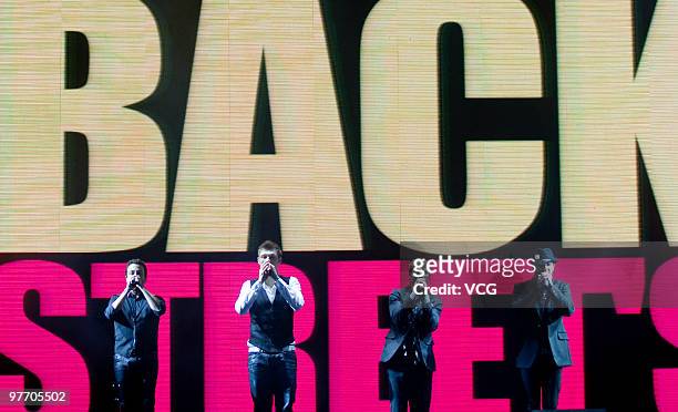 Howie Dorough, Nickolas Gene Carter, Brian Littrell and Alexander James McLean of BackStreet Boys perform during the concert at Shanghai...