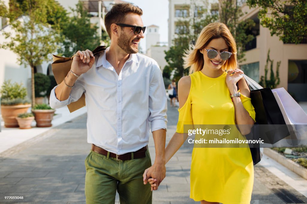 Young couple shopping in the city
