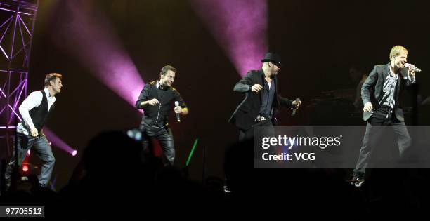 Brian Littrell, Alexander James McLean, Howie Dorough and Nickolas Gene Carter of BackStreet Boys perform during the concert at Shanghai...