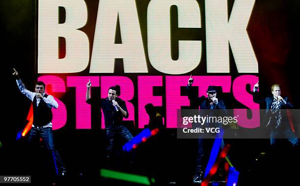 Brian Littrell, Alexander James McLean, Howie Dorough and Nickolas Gene Carter of BackStreet Boys perform during the concert at Shanghai...