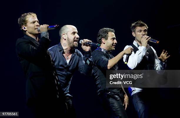 Brian Littrell, Alexander James McLean, Howie Dorough and Nickolas Gene Carter of BackStreet Boys perform during the concert at Shanghai...