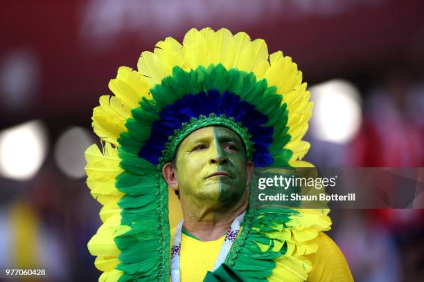 Brazil fan enjoys the pre match atmosphere prior to the 2018 FIFA World Cup Russia group E match between Brazil and Switzerland at Rostov Arena on...