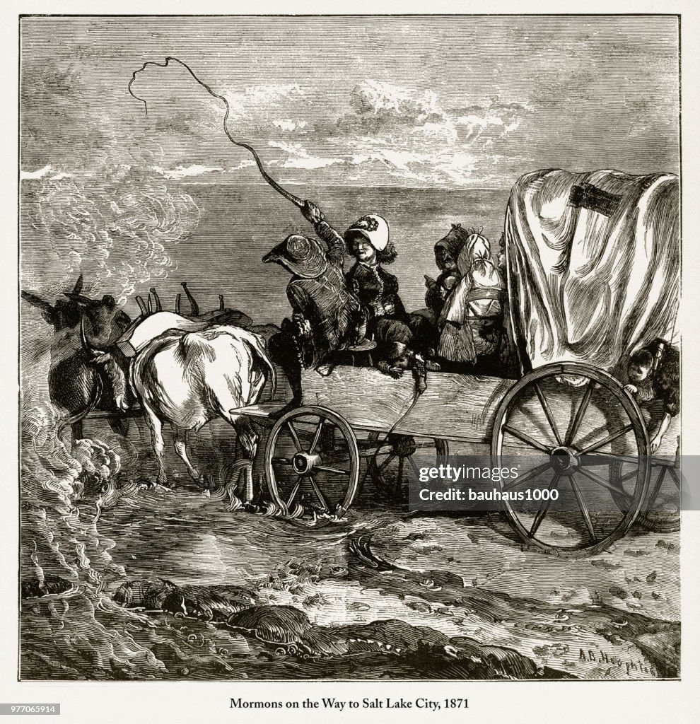 Mormons on the Way to Salt Lake City Engraving, 1871