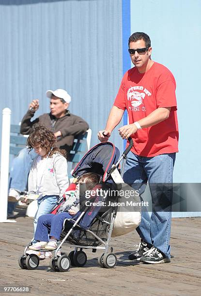 Actor Adam Sandler arrives at the Make A Wish Foundation event hosted by Kevin and Steffiana James at Santa Monica Pier on March 14, 2010 in Santa...