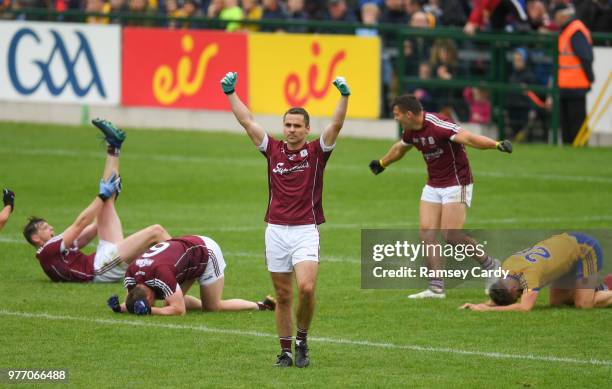 Roscommon , Ireland - 17 June 2018; Cathal Sweeney of Galway celebrates at the final whistle of the Connacht GAA Football Senior Championship Final...