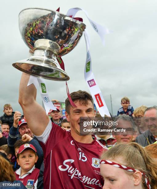 Roscommon , Ireland - 17 June 2018; Shane Walsh of Galway with the cup following the Connacht GAA Football Senior Championship Final match between...