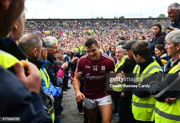 Roscommon , Ireland - 17 June 2018; Galway captain Damien Comer is congratulated following the Connacht GAA Football Senior Championship Final match...