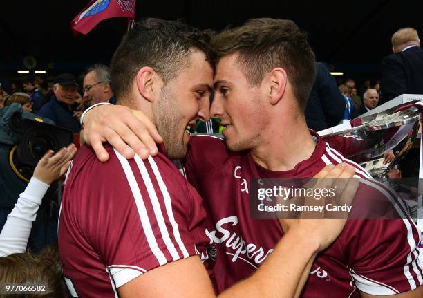 Roscommon , Ireland - 17 June 2018; Damien Comer, left, and Shane Walsh of Galway following the Connacht GAA Football Senior Championship Final match...