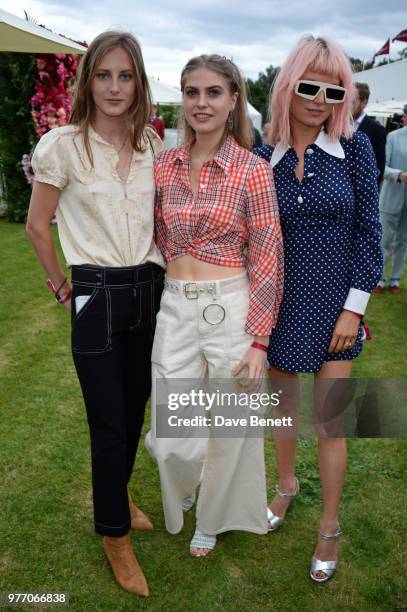 Olympia Campbell, Bea Fresson and DJ Henri attend the Cartier Queen's Cup Polo Final at Guards Polo Club on June 17, 2018 in Egham, England.
