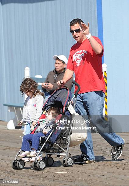 Actor Adam Sandler arrives at the Make A Wish Foundation event hosted by Kevin and Steffiana James at Santa Monica Pier on March 14, 2010 in Santa...