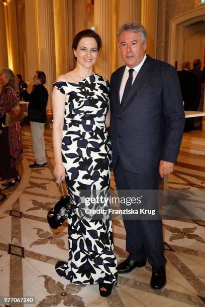 Martina Gedeck and her partner Markus Imboden attend the 'Staatsoper fuer alle' open air concert at Bebelplatz on June 17, 2018 in Berlin, Germany.