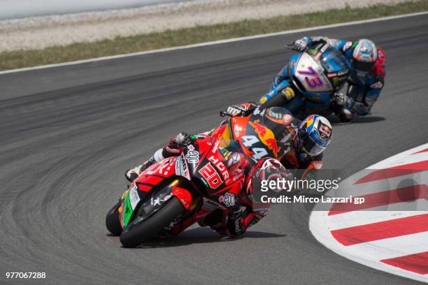Fabio Quartararo of France and Beta Tools - Speed Up Racing leads the field during the Moto2 race during the MotoGp of Catalunya - Race at Circuit de...