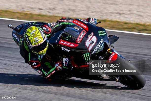 Johann Zarco of France and Monster Yamaha Tech 3 rides during MotoGP free practice at Circuit de Catalunya on June 17, 2018 in Montmelo, Spain.