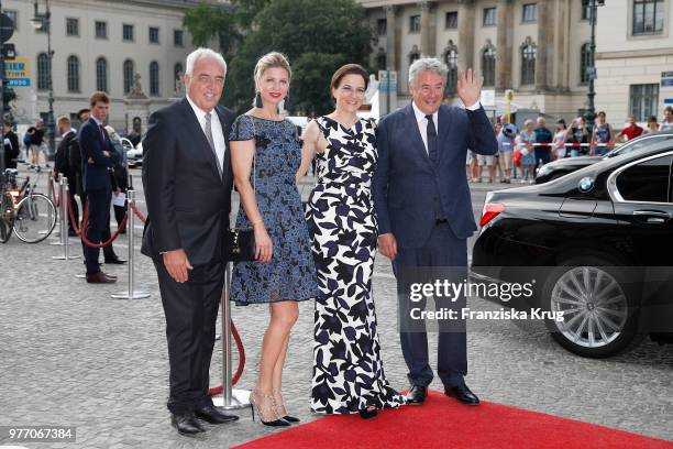 Hans-Reiner Schroeder, BMW Berlin, his wife Katerina Schroeder, Martina Gedeck and Markus Imboden attend the 'Staatsoper fuer alle' open air concert...