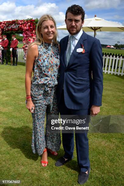 Caroline Rupert and Hickman Bacon attend the Cartier Queen's Cup Polo Final at Guards Polo Club on June 17, 2018 in Egham, England.