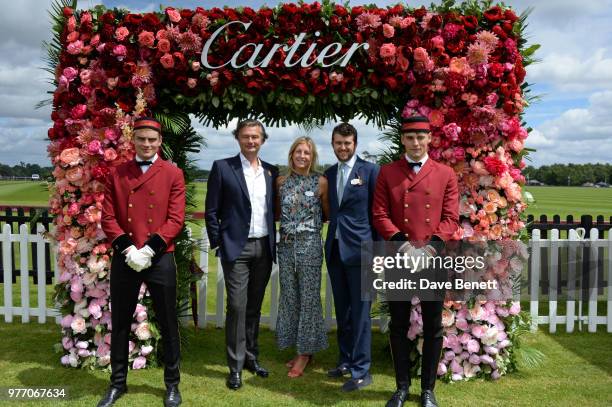 Laurent Feniou, Caroline Rupert and Hickman Bacon attend the Cartier Queen's Cup Polo Final at Guards Polo Club on June 17, 2018 in Egham, England.