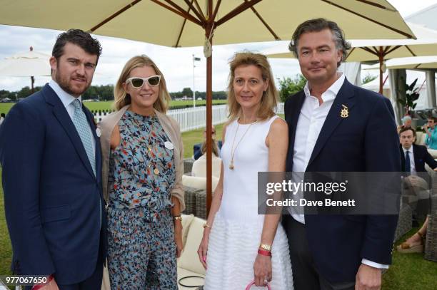 Hickman Bacon, Caroline Rupert, Carine Feniou and Laurent Feniou attend the Cartier Queen's Cup Polo Final at Guards Polo Club on June 17, 2018 in...